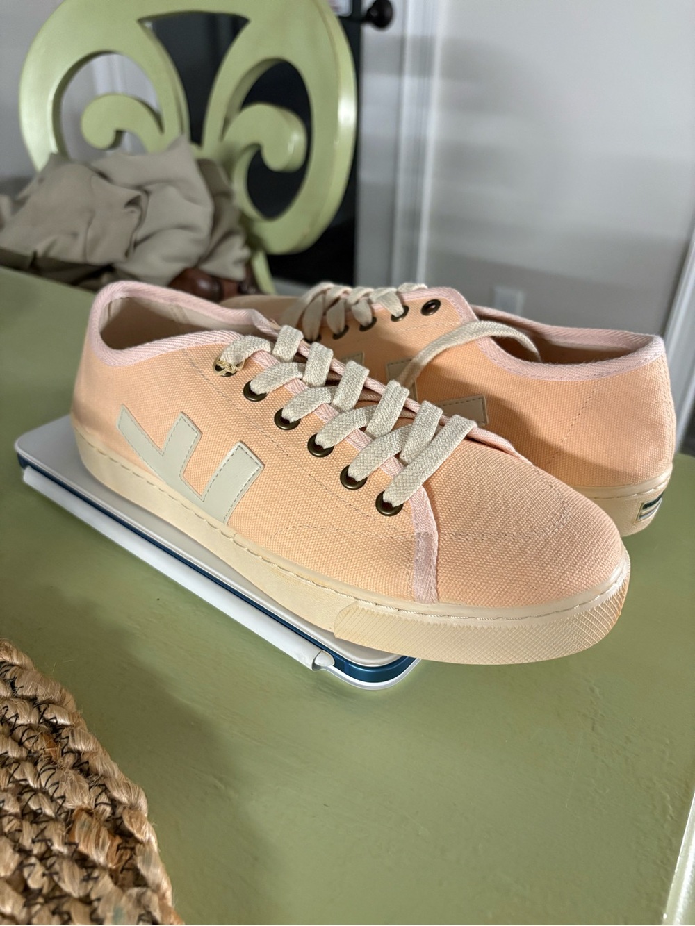 Women’s Peach Canvas Sneakers – Casual Lace-Up Trainer